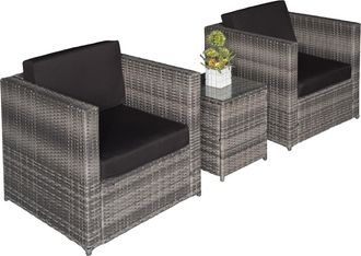 OUTSUNNY 3Pcs Patio 2 Seater Rattan Sofa Garden Furniture Set Coffee w/ Cushions | TJ Hughes