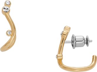 Skagen Womens Glitz Wave Gold-Tone Stainless Steel Hoop Earrings