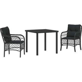 vidaXL Conjunto De Comedor De Jard&iacute;n Con Coj&iacute;n 3 Pcs Negro Polirat&aacute;n Vidaxl