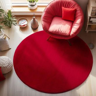 OEM Alfombra Tuserxln Carpetsale24 Para Sala De Estar, Redonda, 160 Cm, Lisa, Roja, Moderna Y Suave, De Pelo Corto, Con Base Antideslizante, Lavable