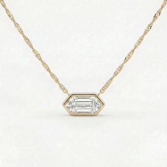 Pompeii3 Certified 1.10Ct Long Hexagon Bezel Diamond East West Pendant Necklace Lab Grown