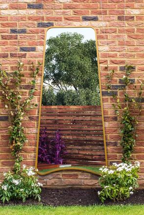 MirrorOutlet Gold Metal Trapezoid Shape Framed Garden Wall Mirror (200CM X 95CM) | Size: 1 Pack