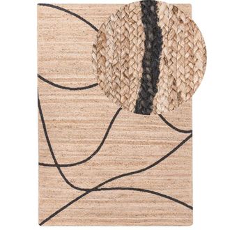 Beliani Area Rug Beige Jute 160 x 230 cm with Decorative Accents Rectangular Woven Rustic Style Living Room Bedroom GHOTA