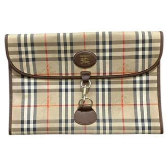 Burberry Pre-owned Clutches, female, Beige, Size: ONE SIZE Pre-owned Canvas Leather Clutch Bag