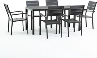 Siediti Fuori e Dentro Conjunto de acero y resina mesa rectangular + 6 sillas antracita
