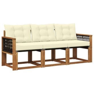 vidaXL Conjunto De Sof&aacute;s De Exterior Con Coj&iacute;n 3 Pcs Natural Y Crema Vidaxl