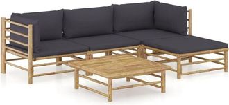 vidaXL Set De Muebles De Jard&iacute;n 5 Piezas Bamb&uacute; Con Cojines Gris Oscuro Vidaxl