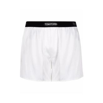 Tom Ford Bottoms, male, White, Size: XL Silk-Blend Logo Boxer Shorts