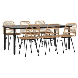 Berkfield Home Beautiful 7 Piece Garden Dining Set Poly Rattan in Light Tan