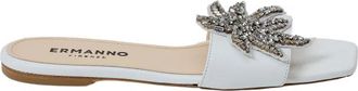 Ermanno Scervino Swarovski Embellished Slippers - Dames - Sandalen - Wit - 38 EU - Leer - Schoenen