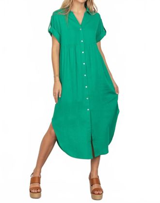 Very J Oversized Solid Linen Woven Midi Dress In Green