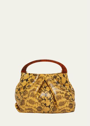 Dries Van Noten Pleated Snakeskin-Embossed Leather Top-Handle Bag