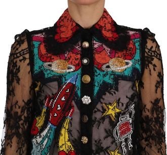 Dolce & Gabbana Black Lace Crystal SPACE Womens Shirt
