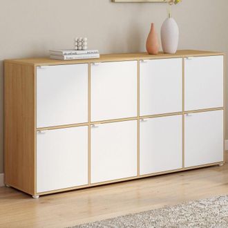 IDMarket Aparador CASSIE 139 cm 8 puertas blanco y madera