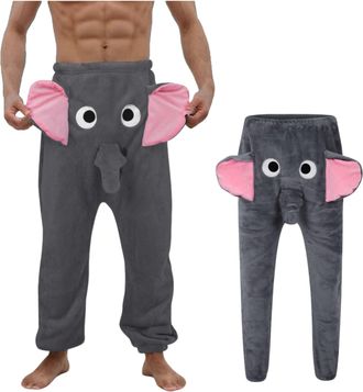 Generic Mens Funny Elephant Pajama Trousers Jumbo Trunks with Large Ears and Nose Flannel Sleepwear and Nightwear Unisex Animal Themed Homewear Loungewear Nov
