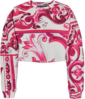 Dolce & Gabbana Korte T-shirt met Majolica patroon - Dames - Longsleeves - Veelkleurig - XS - Katoen - Tops