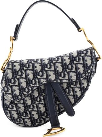 Dior Borsa a spalla Saddle mini in tela con motivo Oblique - Blu