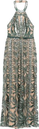 Elie Saab Abito in tulle con ricamo e scollo allamericana - Verde