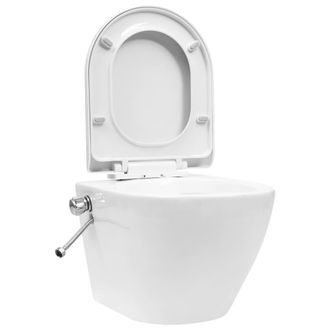 vidaXL Vidaxl - Inodoro De Pared Sin Bordes Con Funci&oacute;n De Bid&eacute; Cer&aacute;mica Blanco