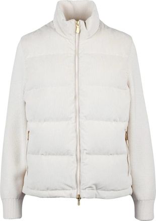 Eleventy Quilted Short Down Jacket With Knitted Sleeves And High Collar