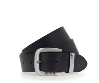 Mustang Lederg&uuml;rtel MUSTANG, Herren, Gr. 120, schwarz, Rindsleder, unifarben, G&uuml;rtel Lederg&uuml;rtel, &Uuml;berl&auml;nge, Dornschliesse in geschw&auml;rztem Silber, 3,5 cm