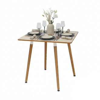 Relaxdays Relaxdays Mesa Comedor Cuadrada 75x75x75 Cm Mdf Y Bamb&uacute; 4 Personas Escandinavo Natural