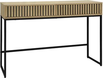 Sweeek Consola contempor&aacute;nea de madera estriada y metal con 2 cajones, 120cm