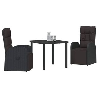 Berkfield Home Comfortable 3 Piece Garden Dining Set with Cushions Black Poly Rattan