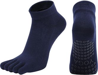 Generic 2 Pairs Yoga Toe Socks,Non Slip Pilates Dance Trainer Socks Combed Cotton Gym fitness Ankle Socks (UK, Alpha, One Size, Regular, Regular, Navy)