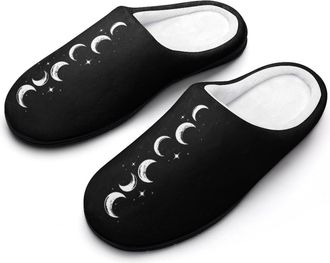 Generic Moons Phases Fashion Cotton Slippers for Women Memory Foam House Slippers Non-Slip House Bedroom Shoes