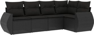 vidaXL Vidaxl - Set De Muebles De Jard&iacute;n 5 Pzas Y Cojines Rat&aacute;n Sint&eacute;tico Negro