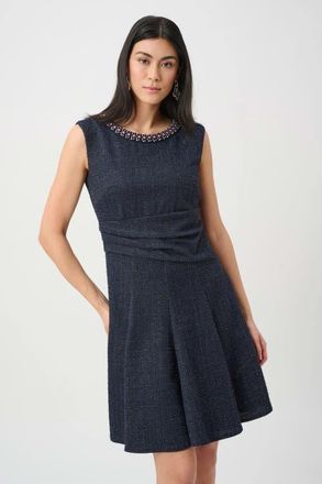 Joseph Ribkoff Lurex Boucle Flounce Dress with Pearl Trim in Navy/black at Nordstrom, Size 14