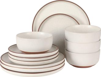 Gibson Home Abbey Circle 12-Piece Reactive Matte Glaze Stoneware Dinnerware Set in White at Nordstrom