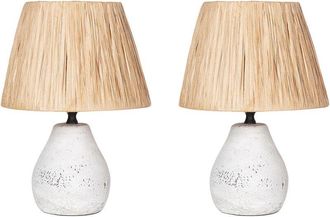Beliani Beliani - Conjunto De 2 L&aacute;mparas De Cer&aacute;mica De Mesa Con Pantalla De Papel Efecto Envejecido Blanco Y Natural Arwadito