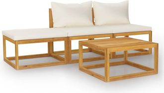vidaXL Muebles De Jard&iacute;n 4 Pzas Cojines Crema Madera Maciza De Acacia Vidaxl