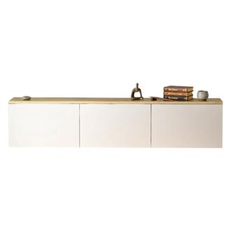 Dmora Mueble Tv Marazzi, 3 Puertas, Luces Led Incluidas, 3 Compartimentos, 160x32x35h Cm Blanco