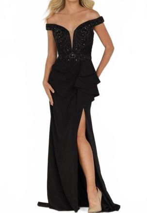 Terani Couture Off Shoulder Evening Maxi Dress In Black