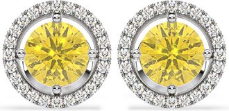 The Diamond Store Ella Yellow Lab Diamond 2.45ct Halo Earrings in 18K White Gold - Elara Collection
