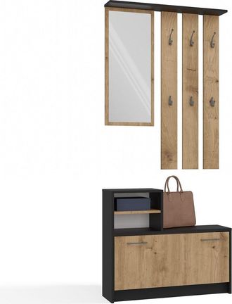 OEM Conjunto Pr&aacute;ctico Para Recibidor Con Espejo Y Zapatero En Antracita/roble Artesanal - Armario De Recibidor