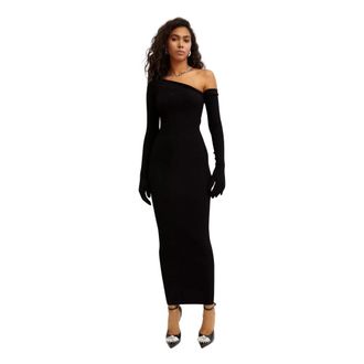 Jean Paul Gaultier Maxi Dresses, female, Black, Size: S Asymmetric Neck Maxi Dress