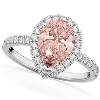 Allurez Pear Cut Halo Morganite & Diamond Engagement Ring 14K in 2.51Ct/white Gold at Nordstrom, Size 5.5