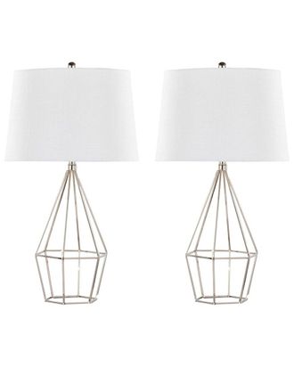 LumiSource Set Of 2 Geome 27In Contemporary Table Lamps With Grandview Gallery Linen Shade