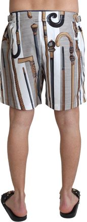 Dolce & Gabbana Mens White Walking Stick Beachwear Shorts Swimshorts Polyester