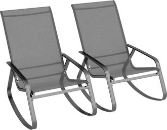 OUTSUNNY 2PCS Garden Rocking Chairs with Armrests - High Back - Grey | TJ Hughes