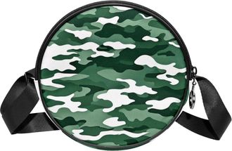 Generic Circle Crossbody Bag for Women, Camouflage Small Sling Bag Daypack with Zipper Adjustable Shoulder Straps Casual Ladies Girls Round Purse