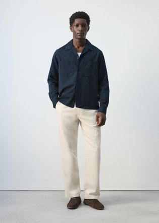Mango Sovracamicia cotone collo bowling navy - Uomo - L - MANGO MAN