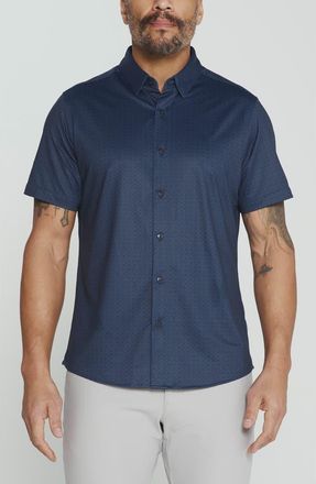 7 Diamonds Puente Performance Geometric Short Sleeve Shirt in Navy at Nordstrom, Size Xx-Large