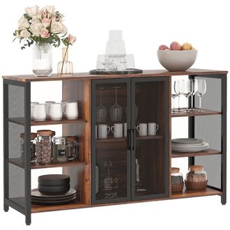 OEM Aparador De Cocina Con 6 Estantes Abiertos Porta Copas Y Estante Ajustable Para Bar Comedor 120x40x76 Cm Marr&oacute;n R&uacute;stico