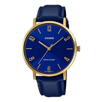 Casio Casio Influencer Fashion Business Leather Strap Analog Watch Royal Blue Gold MTP-VT01GL-2B2