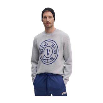 Versace Jeans Couture Truien & Vesten, Heren, Grijs, M, Wol, V-Emblem Crewneck Jumper